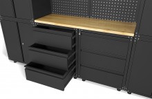 HBM værkstedssystem 11-delt mat sort, stål, komplet, pulverlakeret, 268,5 x 187,5 x 48,2 cm.