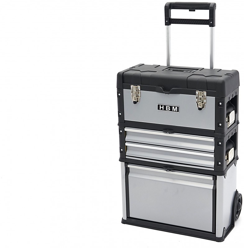 HBM 3-delige modulaire verrijdbare gereedschapskistenset, 75 kg, 50x72x23 cm, uitneembare sorteerbak HBM 3-delige modulaire verrijdbare gereedschapskistenset, 75 kg, 50x72x23 cm, uitneembare sorteerbak