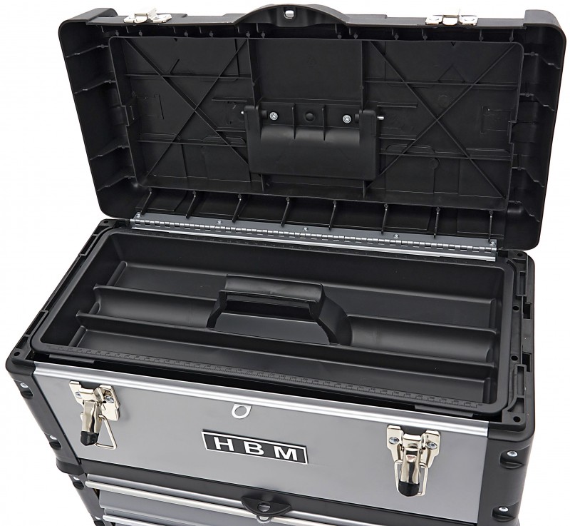HBM 3-delige modulaire verrijdbare gereedschapskistenset, 75 kg, 50x72x23 cm, uitneembare sorteerbak HBM 3-delige modulaire verrijdbare gereedschapskistenset, 75 kg, 50x72x23 cm, uitneembare sorteerbak