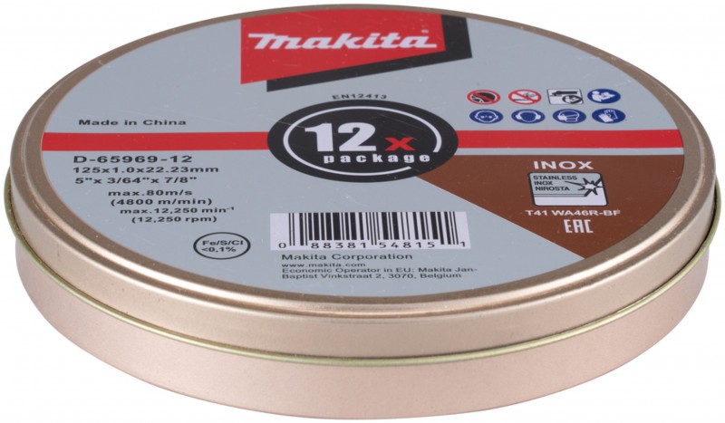 Makita Skæreskiver 125 mm 12 Stykker Hvid Aluminiumoxid 12.250 rpm D-65969-12 I Dåse Makita Skæreskiver 125 mm 12 Stykker Hvid Aluminiumoxid 12.250 rpm D-65969-12 I Dåse
