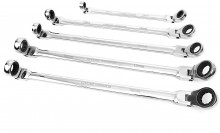 HBM 5-delige professionele extra lange ringsleutelset met ratelfunctie en kantelbare koppen 8-19 mm HBM 5-delige professionele extra lange ringsleutelset met ratelfunctie en kantelbare koppen 8-19 mm