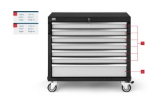 HBM brede professionele gereedschapswagen 7 laden met slot, 4 wielen, 90x45x90 cm, 400 kg draagvermogen