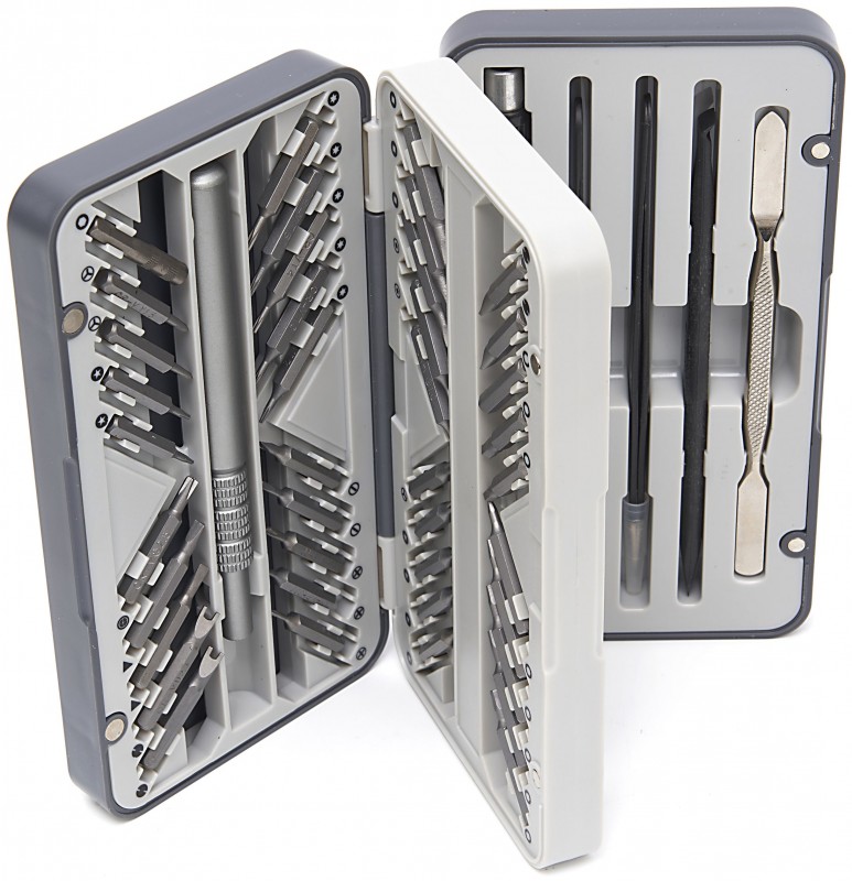 HBM 66-delige precisie schroevendraaierset met bitset, flexibel verlengstuk, 2 pincetten en 2 universele spatels