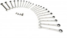 HBM 23-delige professionele ringsleutel-, steeksleutel- en ratelsleutelset metrisch en inch met 4 adapters