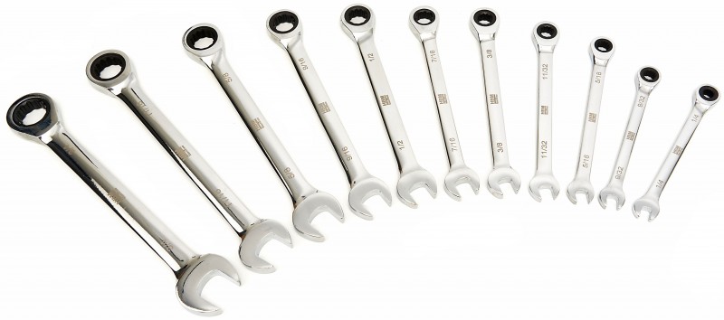 HBM 23-delige professionele ringsleutel-, steeksleutel- en ratelsleutelset metrisch en inch met 4 adapters