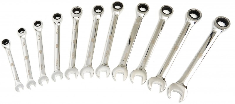 HBM 23-delige professionele ringsleutel-, steeksleutel- en ratelsleutelset metrisch en inch met 4 adapters