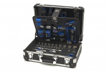 HBM gereedschapskoffer met EVA inlay, 154-delig, gevulde gereedschapsset, chromevanadium, aluminium koffer
