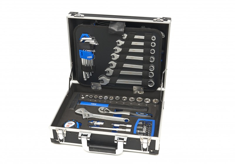 HBM 82-delige professionele gereedschapskoffer met EVA inlay, chromevanadium, aluminium koffer, gevuld