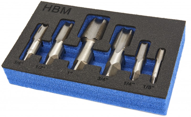 HBM 6-delige NPT tappenset voor pijpen en buizen, carbonstaal HBM 6-delige NPT tappenset voor pijpen en buizen, carbonstaal