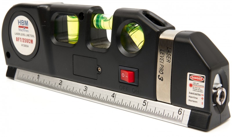 HBM waterpas met multifunctionele rode laser en geïntegreerde rolmaat 250 cm, cm/inch/mm