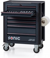 Sonic Next S8 gevulde gereedschapswagen 197-delig, 7 laden, slot, RVS werkblad, 4 wielen, 400 kg

