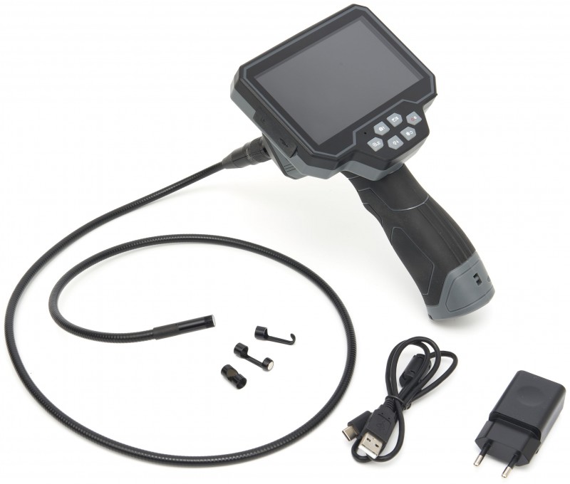 HBM HD inspektionskamera IP67, 5 LCD, 77° kameravinkel, 4x zoom, 8 mm kabel, 4.000 mAh batteri, 5 timers brug. HBM HD inspektionskamera IP67, 5 LCD, 77° kameravinkel, 4x zoom, 8 mm kabel, 4.000 mAh batteri, 5 timers brug.