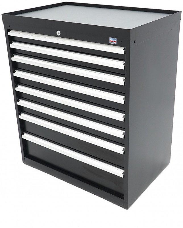 HBM Profi gereedschapskast 8 laden 88,1 x 58 x 100 cm zwart met werkblad, gevuld