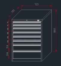 HBM gereedschapskast 8 laden 72 x 58 x 100 cm zwart gevuld