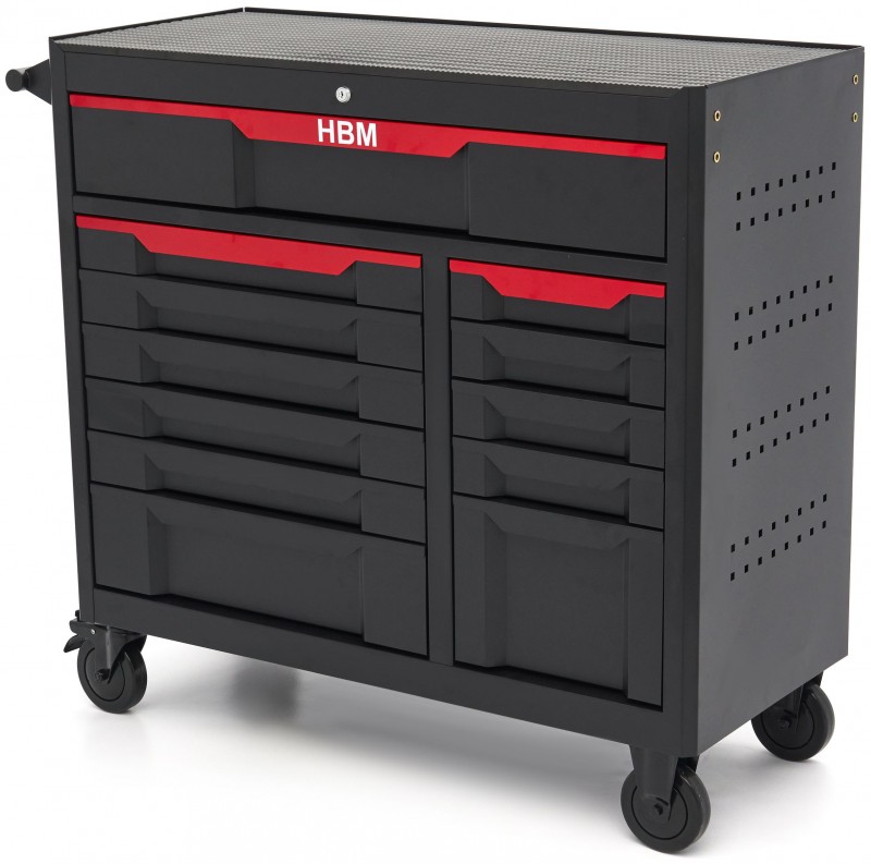 HBM gereedschapswagen 12 laden 106 cm zwart met slot en werkblad 350 kg
HBM gereedschapswagen 12 laden 106 cm zwart met slot en werkblad 350 kg