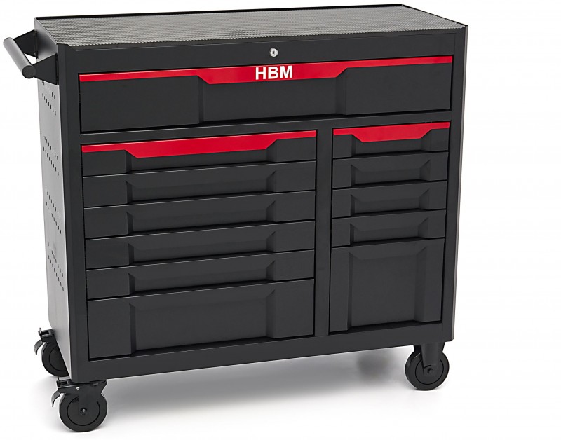 HBM gereedschapswagen 12 laden 106 cm zwart met slot en werkblad 350 kg
HBM gereedschapswagen 12 laden 106 cm zwart met slot en werkblad 350 kg