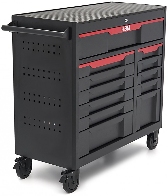 HBM gereedschapswagen 12 laden 106 cm zwart met slot en werkblad 350 kg
HBM gereedschapswagen 12 laden 106 cm zwart met slot en werkblad 350 kg
