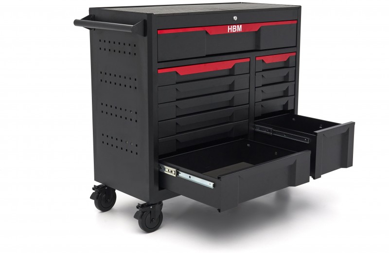 HBM gereedschapswagen 12 laden 106 cm zwart met slot en werkblad 350 kg
HBM gereedschapswagen 12 laden 106 cm zwart met slot en werkblad 350 kg