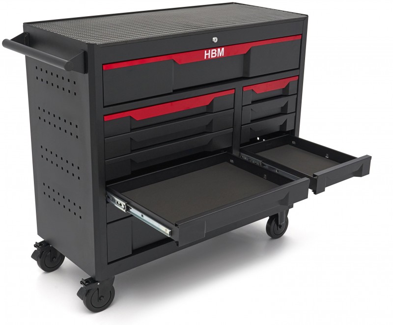 HBM gereedschapswagen 12 laden 106 cm zwart met slot en werkblad 350 kg
HBM gereedschapswagen 12 laden 106 cm zwart met slot en werkblad 350 kg