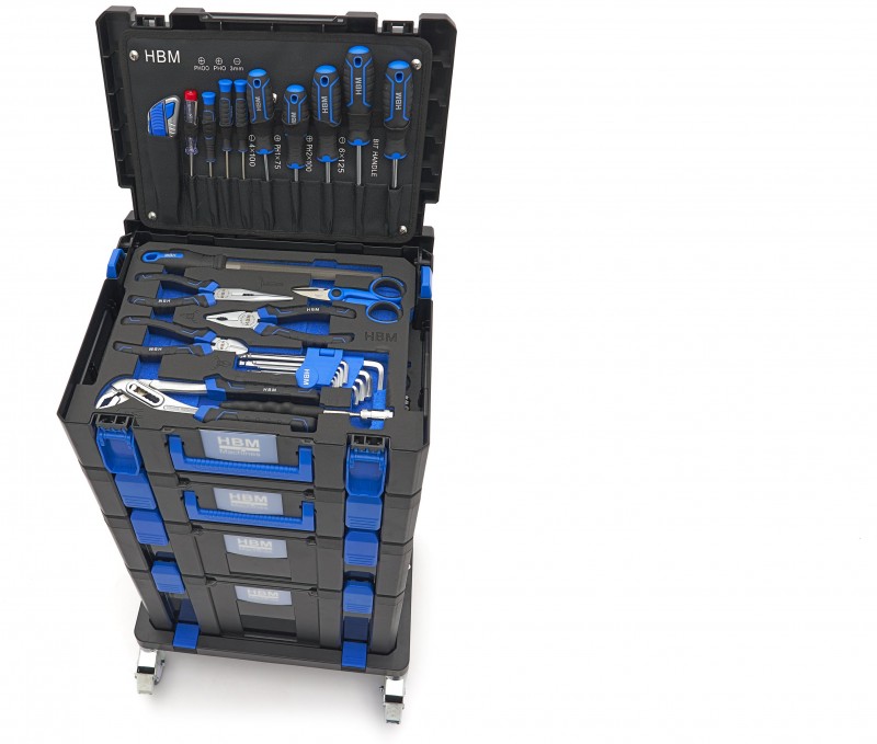 HBM verrijdbare gereedschapskoffer set 105-delig, gevuld, 40 x 30 cm, binnendiepte 275 mm