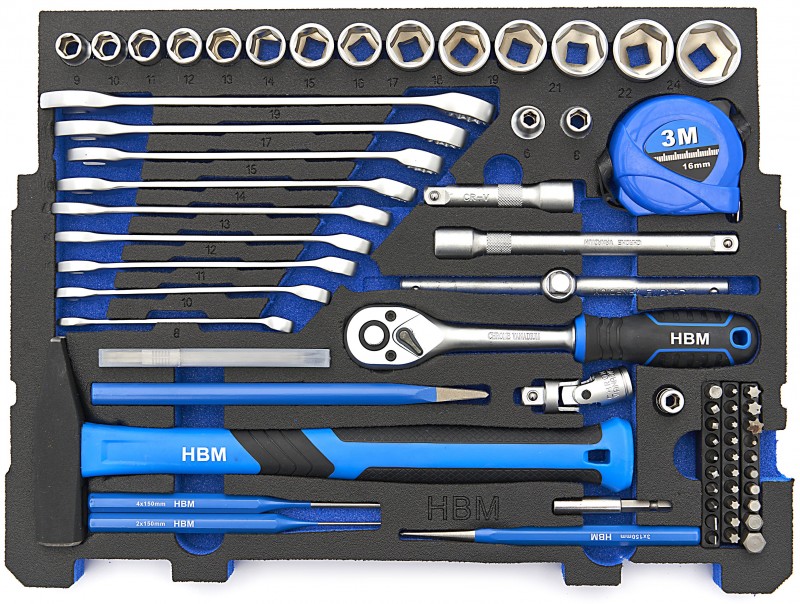 HBM verrijdbare gereedschapskoffer set 105-delig, gevuld, 40 x 30 cm, binnendiepte 275 mm