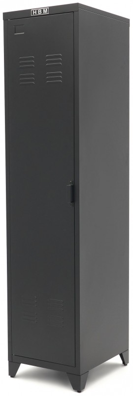 HBM lockerskab sort 50 x 43 x 180 cm koldvalset stål fyldt skab 30 kg bæreevne pr. hylde.