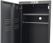 HBM lockerskab sort 50 x 43 x 180 cm koldvalset stål fyldt skab 30 kg bæreevne pr. hylde.