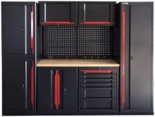 HBM Expert modulair werkplaatssysteem 10-delig zwart rood, staal, hout, 262,2 x 60 x 206,5 cm