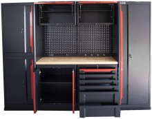 HBM Expert modulair werkplaatssysteem 10-delig zwart rood, staal, hout, 262,2 x 60 x 206,5 cm