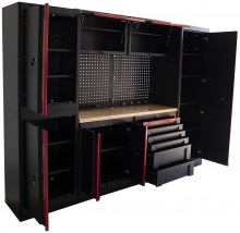 HBM Expert modulair werkplaatssysteem 10-delig zwart rood, staal, hout, 262,2 x 60 x 206,5 cm