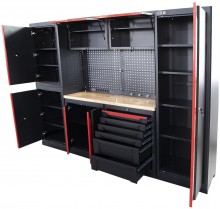 HBM Expert modulair werkplaatssysteem 10-delig zwart rood, staal, hout, 262,2 x 60 x 206,5 cm