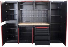 HBM Expert modulair werkplaatssysteem 10-delig zwart rood, staal, hout, 262,2 x 60 x 206,5 cm