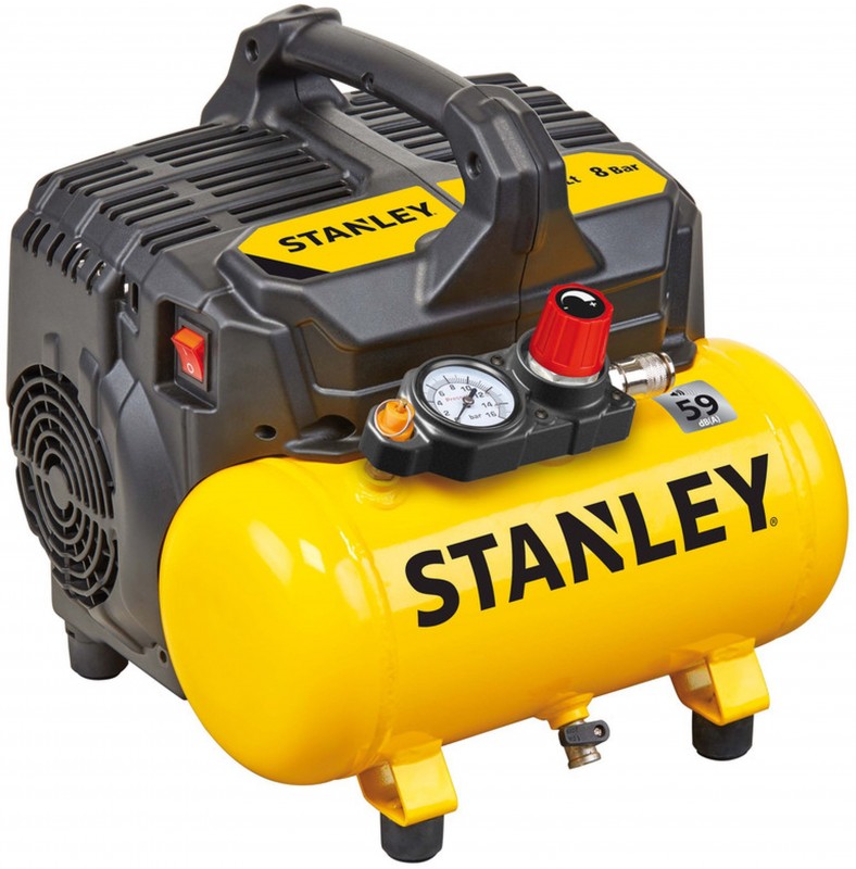 Stanley stille kompressor DST100/8/6 6 liter 8 bar 105 l/min 59 dB direkte drevet 750 W