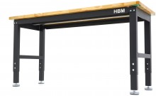 HBM arbejdsbænk 152,4 cm, højdejusterbar, massivt træarbejdsbord, stål, sort, 900 kg bæreevne.