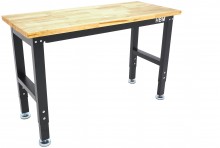 HBM arbejdsbænk 122 cm, højdejusterbar, massiv træbordplade, stål, sort, max. belastning 815 kg.