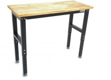 HBM arbejdsbænk 122 cm, højdejusterbar, massiv træbordplade, stål, sort, max. belastning 815 kg.