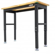 HBM arbejdsbænk 122 cm, højdejusterbar, massiv træbordplade, stål, sort, max. belastning 815 kg.