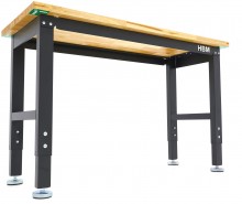 HBM arbejdsbænk 122 cm, højdejusterbar, massiv træbordplade, stål, sort, max. belastning 815 kg.