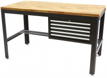 HBM werkbank 155 cm met 5 laden, houten werkblad 3 cm, staal, zwart, max. belasting 400 kg HBM werkbank 155 cm met 5 laden, houten werkblad 3 cm, staal, zwart, max. belasting 400 kg
