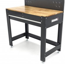 HBM werkbank 115 cm met lade, 2 hangkasten en achterwand, staal/hout, 250 kg, zwart