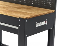 HBM werkbank 115 cm met lade, 2 hangkasten en achterwand, staal/hout, 250 kg, zwart