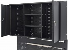 HBM werkbank 115 cm met lade, 2 hangkasten en achterwand, staal/hout, 250 kg, zwart
