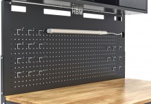 HBM werkbank 115 cm met lade, 2 hangkasten en achterwand, staal/hout, 250 kg, zwart