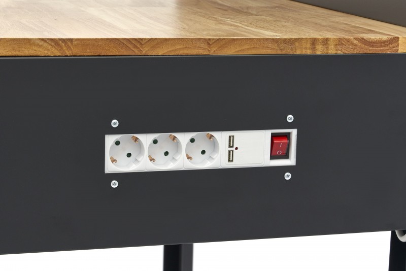 HBM werkbank 115 cm met lade, 2 hangkasten en achterwand, staal/hout, 250 kg, zwart