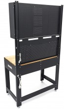 HBM werkbank 115 cm met lade, 2 hangkasten en achterwand, staal/hout, 250 kg, zwart