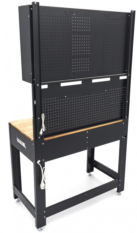 HBM werkbank 115 cm met lade, 2 hangkasten en achterwand, staal/hout, 250 kg, zwart