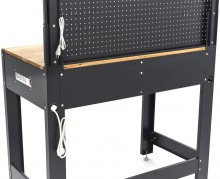 HBM werkbank 115 cm met lade, 2 hangkasten en achterwand, staal/hout, 250 kg, zwart
