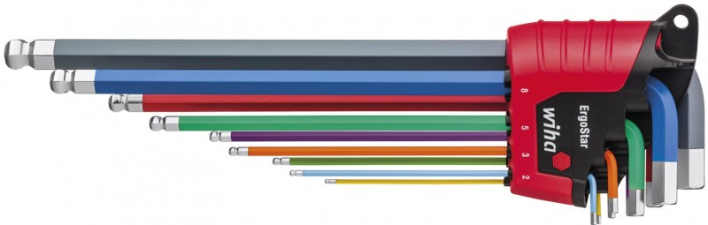 WIHA ErgoStar stiftsleutelset SB 369E9F 9-delig inbussleutelset chromevanadium veelkleurig