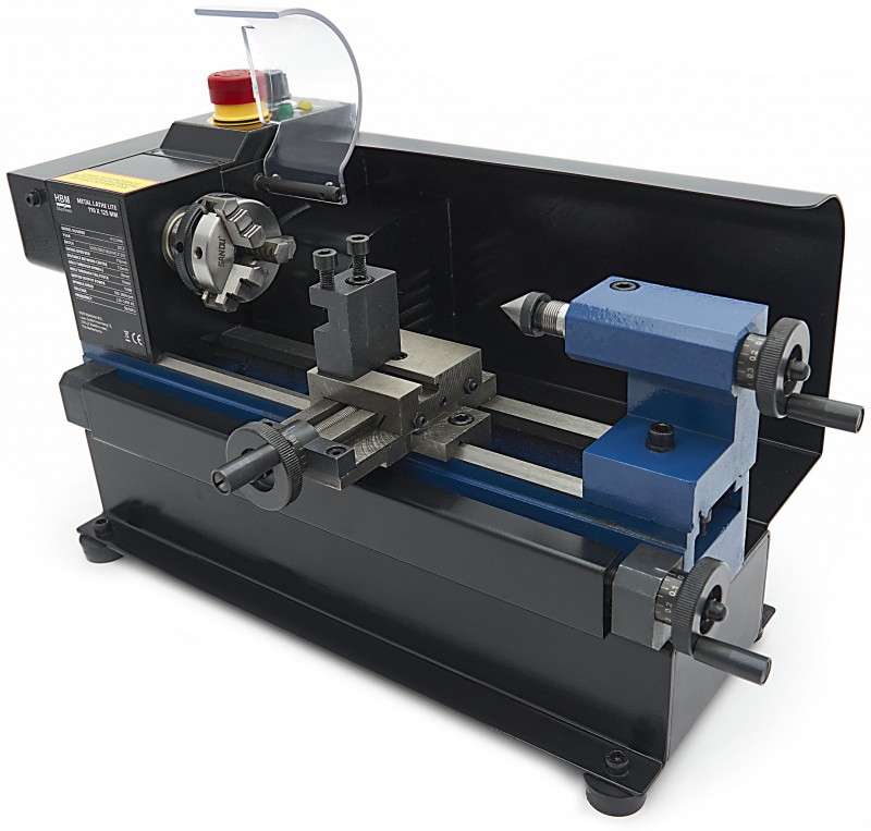 HBM mini metaaldraaibank 110 x 125, 150 W, 3.800 rpm, 10 mm hoofdas, 8 x 8 beitelset
