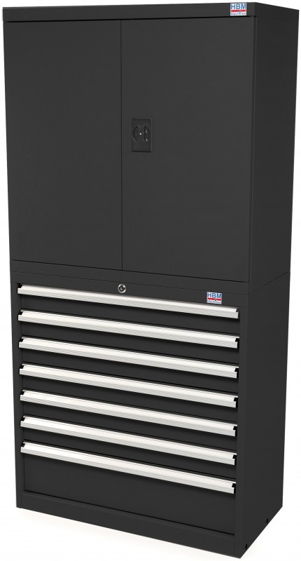 HBM Profi Combinatiekast Zwart - 7 Laden, 45 x 90 x 180 cm